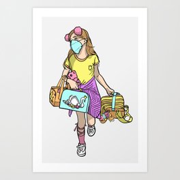 Illustration of a young trendy girl with a face mask on Art Print
