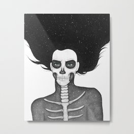 Black and White Galaxy Skull Girl Metal Print | Skeleton, Portrait, Graphite, Galaxy, Space, Realism, Colored Pencil, Halloween, Woman, Bones 
