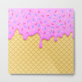 Strawberry Ice Cream Metal Print | Yummy, Delicious, Dessert, Children, Icecream, Fastfood, Cute, Strawberry, Tasty, Illustration 