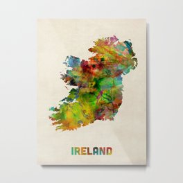 Ireland Eire Watercolor Map Metal Print | Ireland, Irelandmap, Countrymap, Mapart, Mappainting, 438, Michaeltompsett, Irelandpainting, Painting, Abstract 