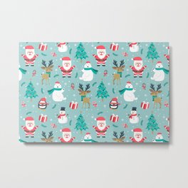 Santa and Friends Christmas Pattern 2 Metal Print | Santa, X Mas, Pinetrees, Deer, Holidaypatterns, Xmas, Penguins, Cute, Polarbears, Gifts 
