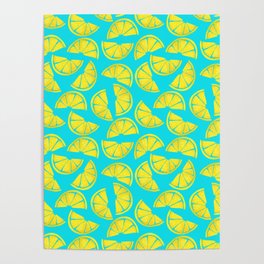 Watercolor Lemon Slices On Turquoise Poster