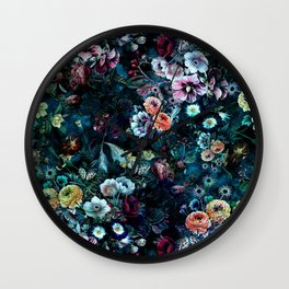 Night Garden Wall Clock | Wallart, Fashion, Painting, Design, Pattern, Botanical, Surrealism, Interiordesign, Digital, Curated 