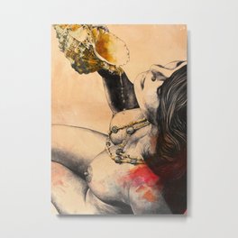 Cracked Pleasures | nude woman with shell Metal Print | Boobs, Eroticdrawing, Sea, Tits, Shells, Nudewoman, Pencilportrait, Femalenude, Topless, Sensual 