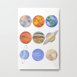 Solar System Watercolor Planets Metal Print | Earth, Outerspace, Mercuryplanet, Galaxyart, Venusplanet, Watercolor, Nineplanets, Painting, Pluto, 9Planets 