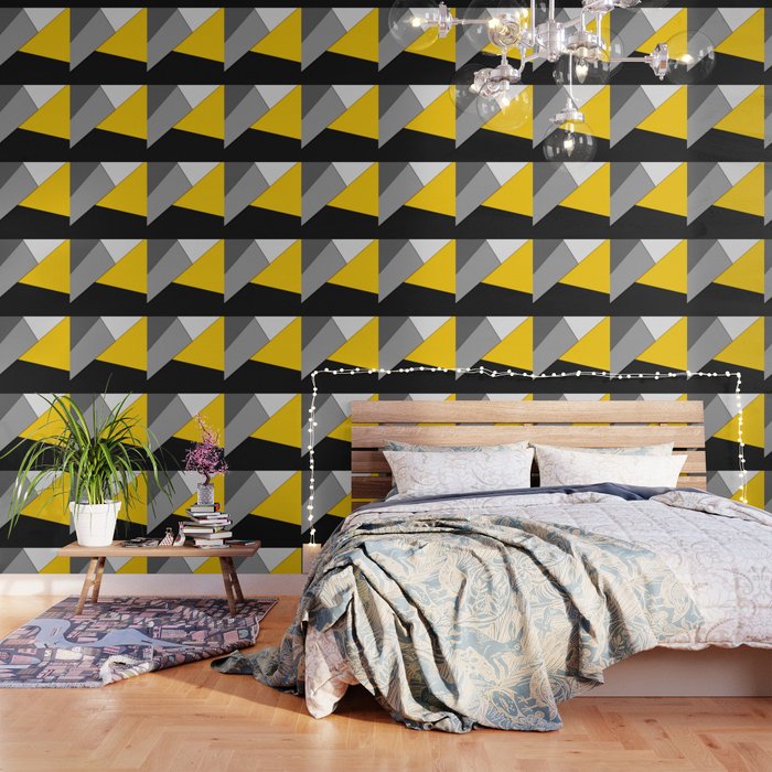 Simple Modern Gray Yellow and Black Geometric Wallpaper by BlackStrawberry  | Society6
