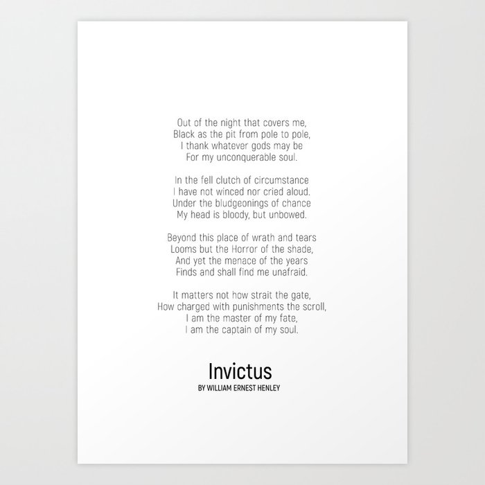 Invictus By William Ernest Henley Minimalist Poem Art Print By Andreaanderegg Society6
