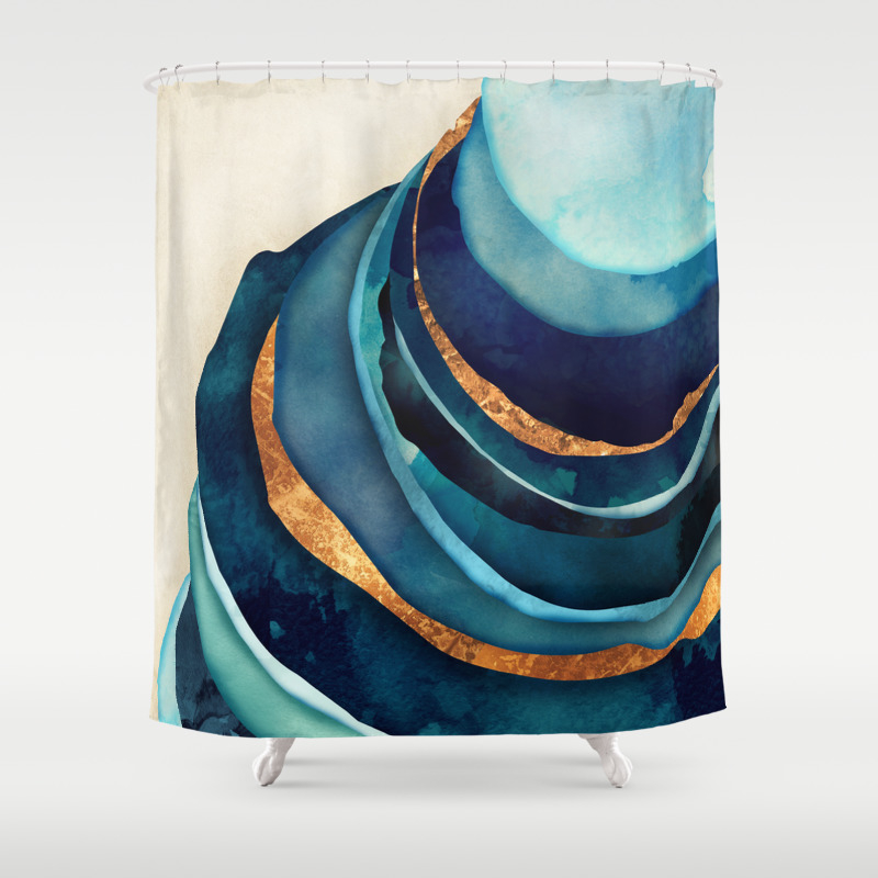 Abstract Blue With Gold Shower Curtain By Spacefrogdesigns Society6