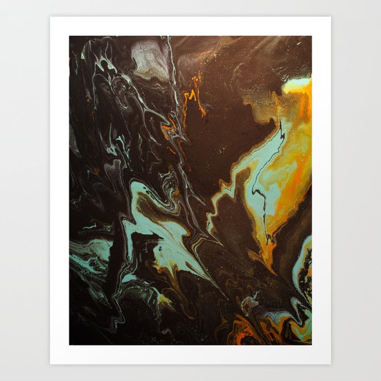 Download Fluid Art Acrylic Painting, Pour 3 - Black, Orange & Turquoise Blended Color Art Print by ...