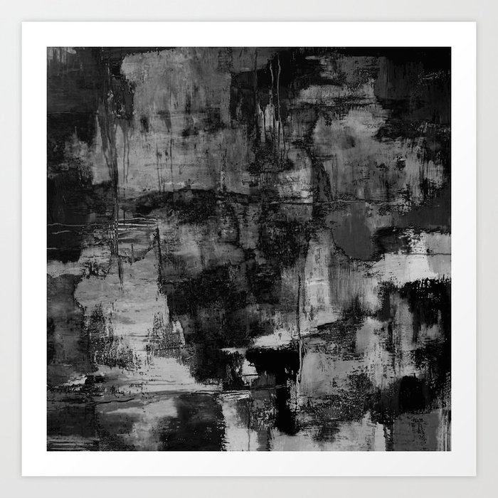 Crackled Gray Black White And Gray Grey Textured Abstract Art