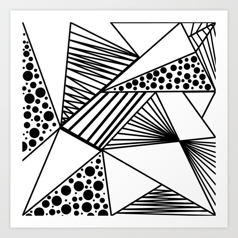 Modern Abstract Black White Geometric Stripes Polka Dots Art Print