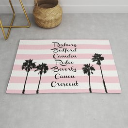 Beverly Hills Street Names Palm Trees Pink Stripes Rug | Cali, Typography, Illustration, Striped, Rodeodrive, Graphicdesign, Popart, Palmtrees, Pinkstriped, California 