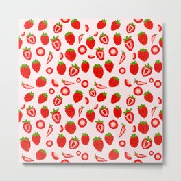 Strawberry milk kawaii Metal Print | Colorful, Sweet, Milk, Red, Pattern, Kawaii, Strawberries, Pink, Icecream, Japanese 