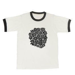 Black and White Retro Floral Art Print  T Shirt | Flower, 60S, Black, Drawing, Floral, Gabriela Thomeu, Nature, Black And White, White, Digital 