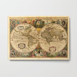 1663 Orbis Geographica Old World Map by Henri Hondius Metal Print | Antique, Photograph, Typography, Oil, Homedecor, Decorative, Watercolor, Cartography, Vintage, Worldmap 