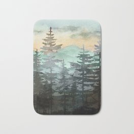 Pine Trees Badematte | Birds, Beauty, Watercolor, Clouds, Art, Curated, Mountain, Forest, Landscape, Tree 
