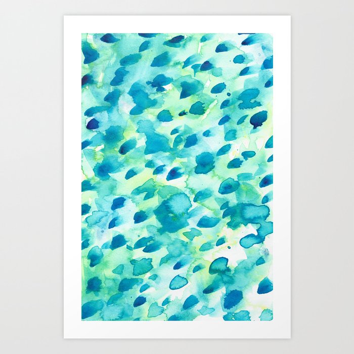 Blue Green And Aqua Abstract Watercolor Painted Spots Art Print