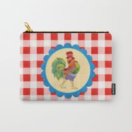 Rise and Shine Rooster Carry-All Pouch | Country, Kitchen, Rustic, Kitschy, Redandwhite, Fifties, Retro, Rainbow, Rooster, Illustration 