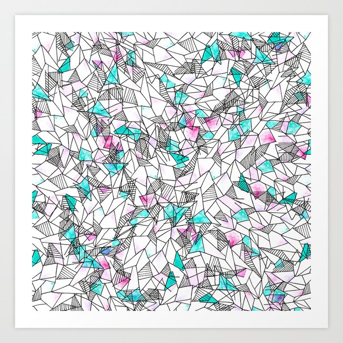 Pink And Teal Abstract Watercolor And Geometric Art Print By
