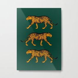Tigers (Dark Green and Marigold) Metal Print | Curated, Deep Green, Panther, Animal, Jungle Cat, Tigers, Feline, Hand Drawn, Cats, Green 