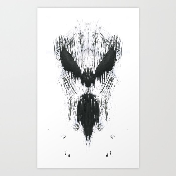 Scary Face Ink Drawing On Paper Art Print By Anastasiyacemetery