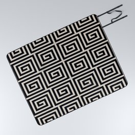 Greek Key Pattern 123 Black and Linen White Picnic Blanket