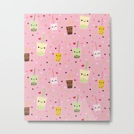 Happy Boba Bubble Tea Pink Metal Print | Tea, Bubble, Color, Cappucino, Colorful, Milk, Bobatea, Boba, Cup, Graphicdesign 