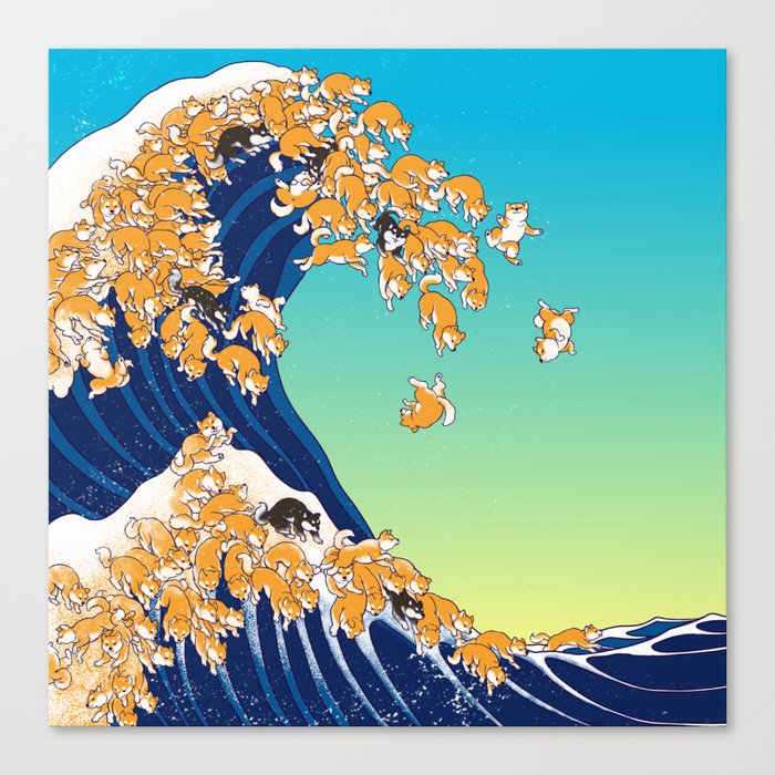 Shiba Inu in Great Wave Canvas Print by Big Nose Work | Society6