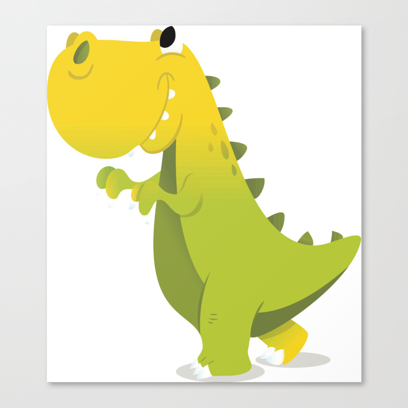 Happy Cartoon Green T Rex Dinosaur Canvas Print By Totallyjamie