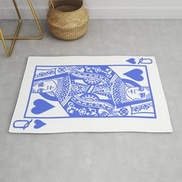 Royal Blue Queen Of Hearts Rug | Contemporaryart, Lineart, Minimalism, Playingcards, Mediterranean, Indie, Popular, Digital, Stencil, Drawing 
