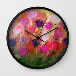 Twilight Flower Garden #3 Wall Clock | Landscape, Gold, Painting, Field, Flowers, Nature, Blooms, Green, Yellow, Colorful 