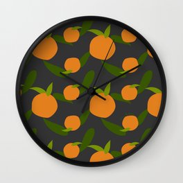 Mangoes in the dark Wall Clock | Circle, Mugenmango, Graphicdesign, Autumn, Black, Tropical, Pattern, Halloween, Nature, Contrast 