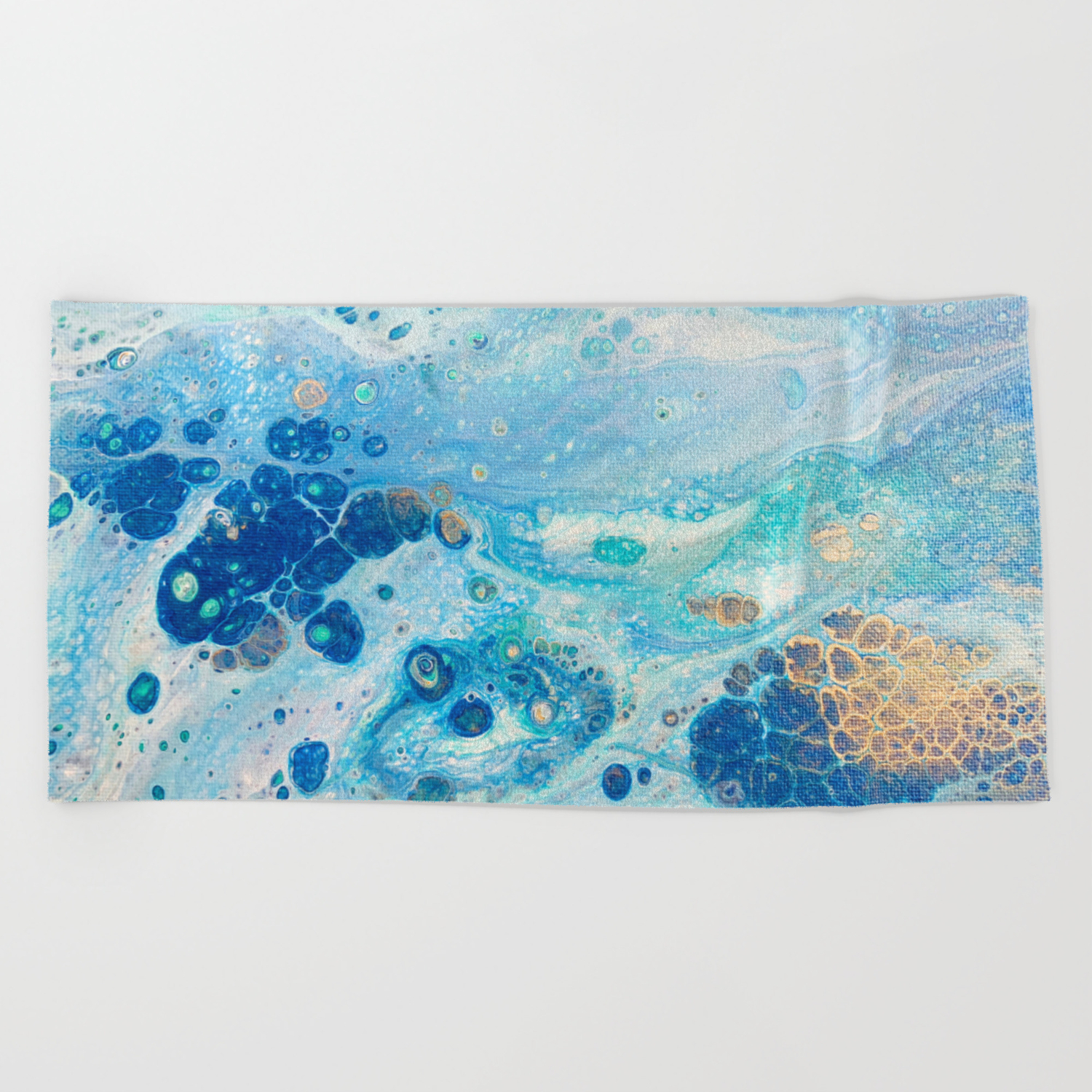 Under The Sea Blue Abstract Acrylic Pour Art Beach Towel By
