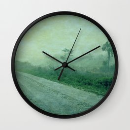 Green Roadway Wall Clock | Sky, Gravel, Earth, Green, Graphicdesign, Road, Grey, Yellow, Trees, Sunset 