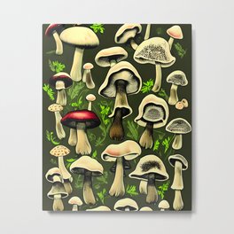 Vintage Mushroom Forest Metal Print | Watercolor, Oyster, Vegetarian, Moss, Truffle, Enok, Boletus, Botanical, Portobelo, Graphicdesign 