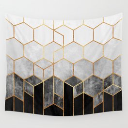 Charcoal Hexagons Wandbehang | Minimal, Black And White, Digital, Dark, Curated, Abstract, Modern, Lines, Graphicdesign, Black 