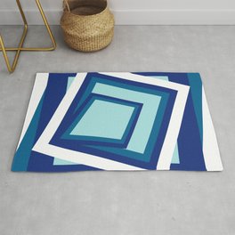 Geometric in classic blue Rug | Graphicdesign, Turquoise, White, Art, Design, Sqaure, Illusion, Modern, Blue, Rhombs 