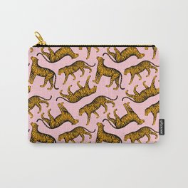 Tigers (Pink and Marigold) Carry-All Pouch | Hand Drawn, Cats, Illucalliart, Tiger, Pink, Wildlife, Colorful, Animal, Drawing, Panther 