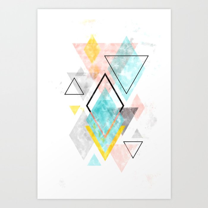 Minimalist Scandinavian Geometric Watercolor Art Digital Download