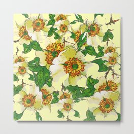ABSTRACTED APPLE BLOSSOMS PATTERN Metal Print | Flowers, Acrylic, Floeals, Drawing, Fruitblossoms, Yellowflorals, Springflowers, Greencolor, Nature, Pastel 