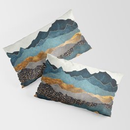 Amber Dusk Pillow Sham | White, Amber, Hills, Bronze, Blue, Black, Abstract, Gold, Graphicdesign, Landscape 
