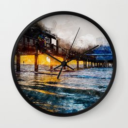 Pier 60, Clearwater Beach Wall Clock | Jetty, Clearwaterbeach, Beachlandscape, Painting, Beachsunrise, Pier, Beachscenery, Floridalandscape, Clearwater, Florida 