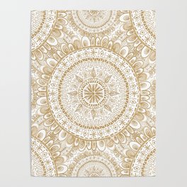 Elegant Gold Winter Flower Mandala White Pattern Poster