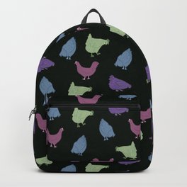 Colorful Chickens - Black Backpack | Farm, Chicken, Blue, Bird, Green, Repeat, Hen, Flock, Colorful, Graphicdesign 