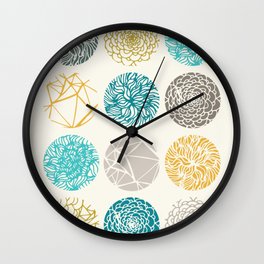 Abstract pattern with organic hand drawn circular shapes / turquoise, gray & yellow shades by Akbaly Wall Clock | Yellow, Organicshapes, Pattern, Homedecor, Gray, Homedecoration, Abstractdesign, Handdrawnelements, Handmadepattern, Graphicdesign 