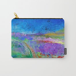 Wildflowers Carry-All Pouch | Skyblue, Wildflowers, Abstractlandscape, Purple, Metallic, Flowers, Landscape, Sky, Blue, Mountains 