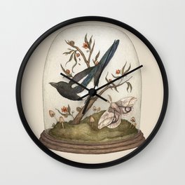 One for Sorrow Wall Clock | Illustration, Flowers, Artwork, Curated, Magpie, Painting, Cloche, Nature, Floral, Clochejar 