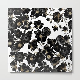 Modern Elegant Black White and Gold Floral Pattern Metal Print | Black, Floral, Flowers, Chic, Floralprints, Pattern, Other, Floralpatterns, Painting, Modern 