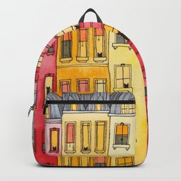 The Sunset Townhouse Block Backpack | Redsandoranges, Houses, Red, Silhouettes, Animal, Painting, Blackcats, Watercolor, Townhouses, Orange 