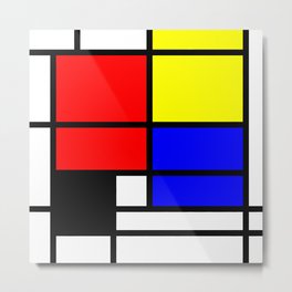 Mondrianista Metal Print | Red, Graphic Design, Drawing, Modern, Digital, Pattern, Abstract, Mondrian, Yellow, Blue 